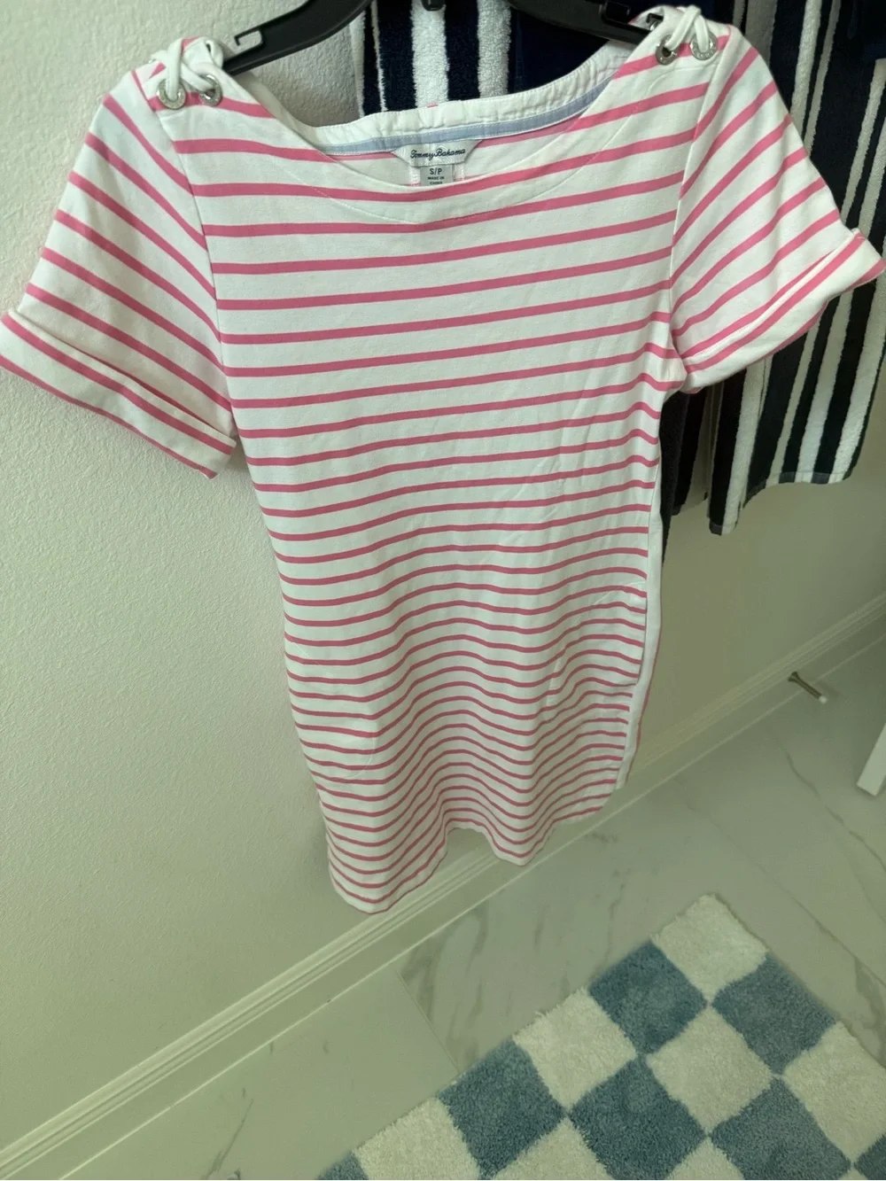 Tommy Bahama Pink and White Striped Short Sleeve Dress